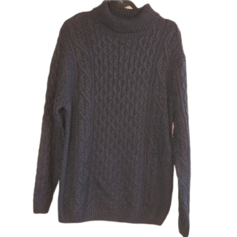 NEW Eddie Bauer Womens Small Cable Knit Turtleneck Acrylic/Wool Sweater Navy